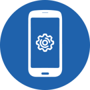 phone with a cog on the screen in blue