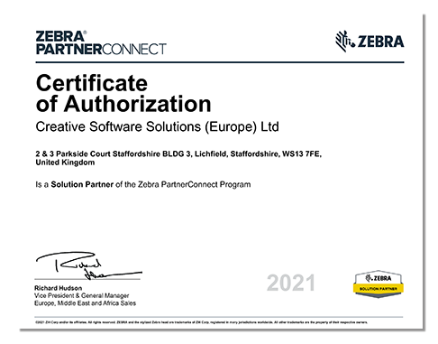 Zebra Solution Partner Certificate